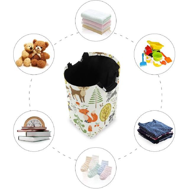 Laundry Hamper Bucket Cute Woodland Animals Trees Mushrooms Berries Collapses Laundry Basket Washing Bin for Home Organizer Nursery Storage Baby