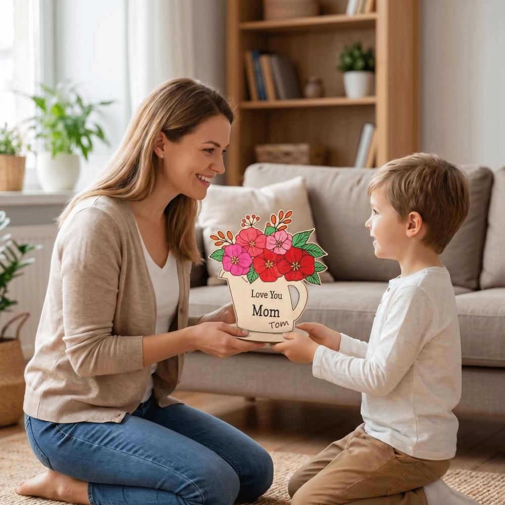 Best Wishes DIY Wooden Flower Ornament Creative Funny Wooden Rose Tulip Chips Decoration Flower Painting Crafts Mother's Day