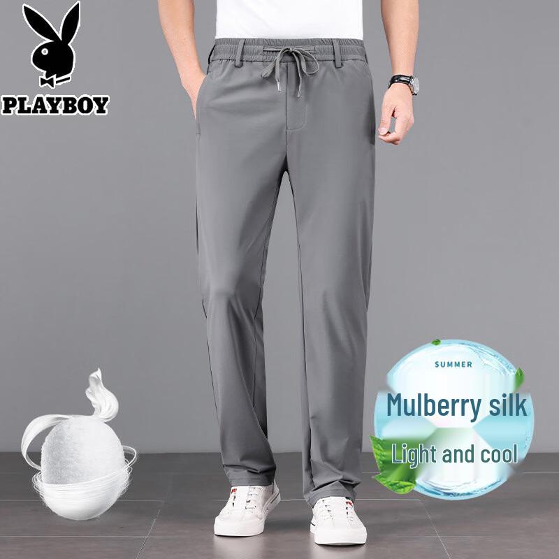 PLAYBOY Men s Silk Blend Straight-Leg Casual Pants 3XL