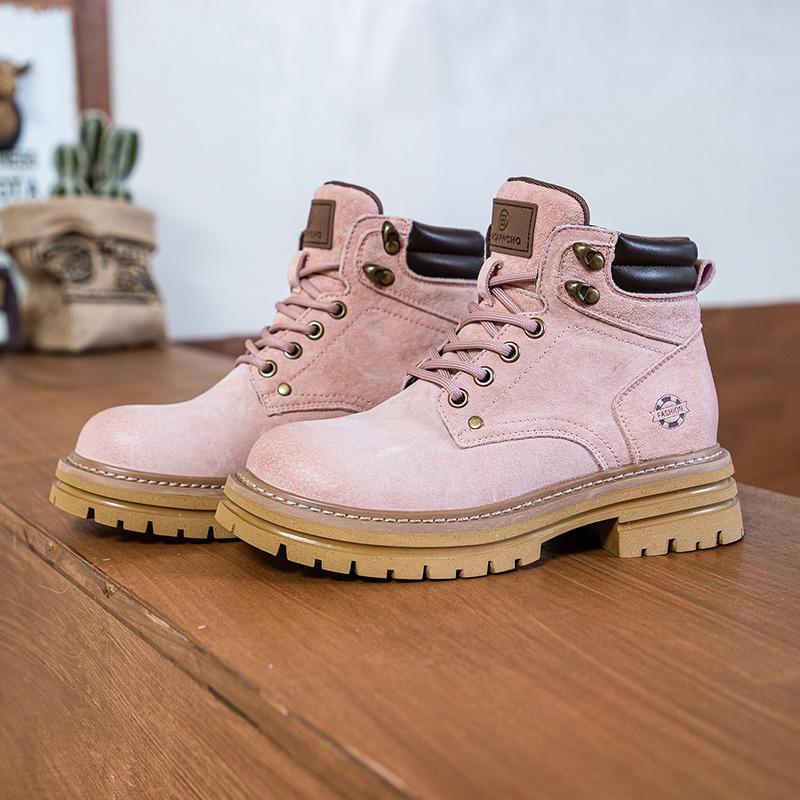 

Couple Martin boots women s spring new retro leather mountaineering rhubarb boots thick-soled inner height-increasing short boots men 40