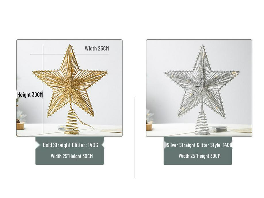 Luminous Wrought Iron LED Pentagram Tree Topper Star Decoration