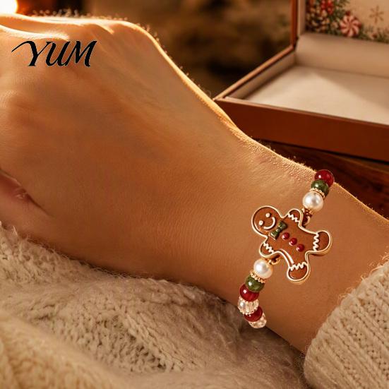 Rust-resistant Bracelet Christmas Bracelets for Women, Santa Claus Elk Snowman Tree Fine Workmanship Beaded Bracelet, Holiday Jewelry Gifts