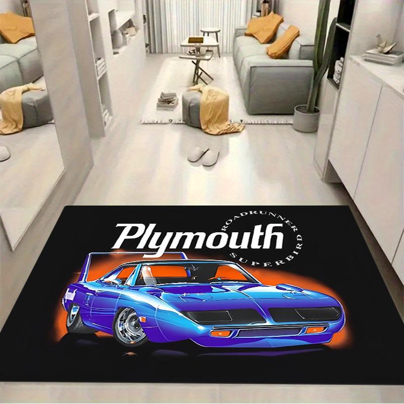 Plymouth Superbird Classic Muscle Car Orange Flame Effect Black Print Area Rug Vintage Race Car Non Slip Entryway Floor Mat Auto Fan Decor Rug