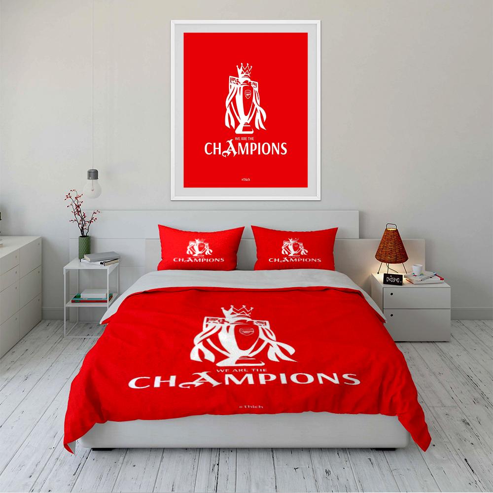 Red Champions Trophy Bedding Set Bedding Duvet Cover Set Duvet Cover Pillowcases Home Decor (1 * Duvet Cover 2 * Pillowcases, Without Duvet Insert)