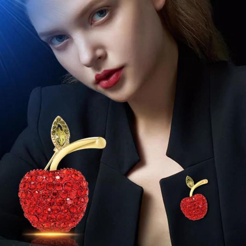 Fashion Rhinestone Little Apple Brooches For Women Clothes Coat Jewelry Accessries Gift