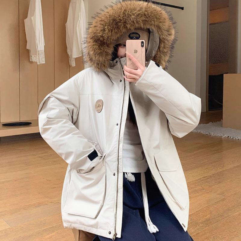 Tooling Parker cotton clothes women's winter design sense medium and long hooded big fur collar thickened loose cotton coat
