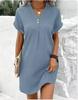 Elegant 2025 Women's V-Neck Solid Color Casual Button Dress