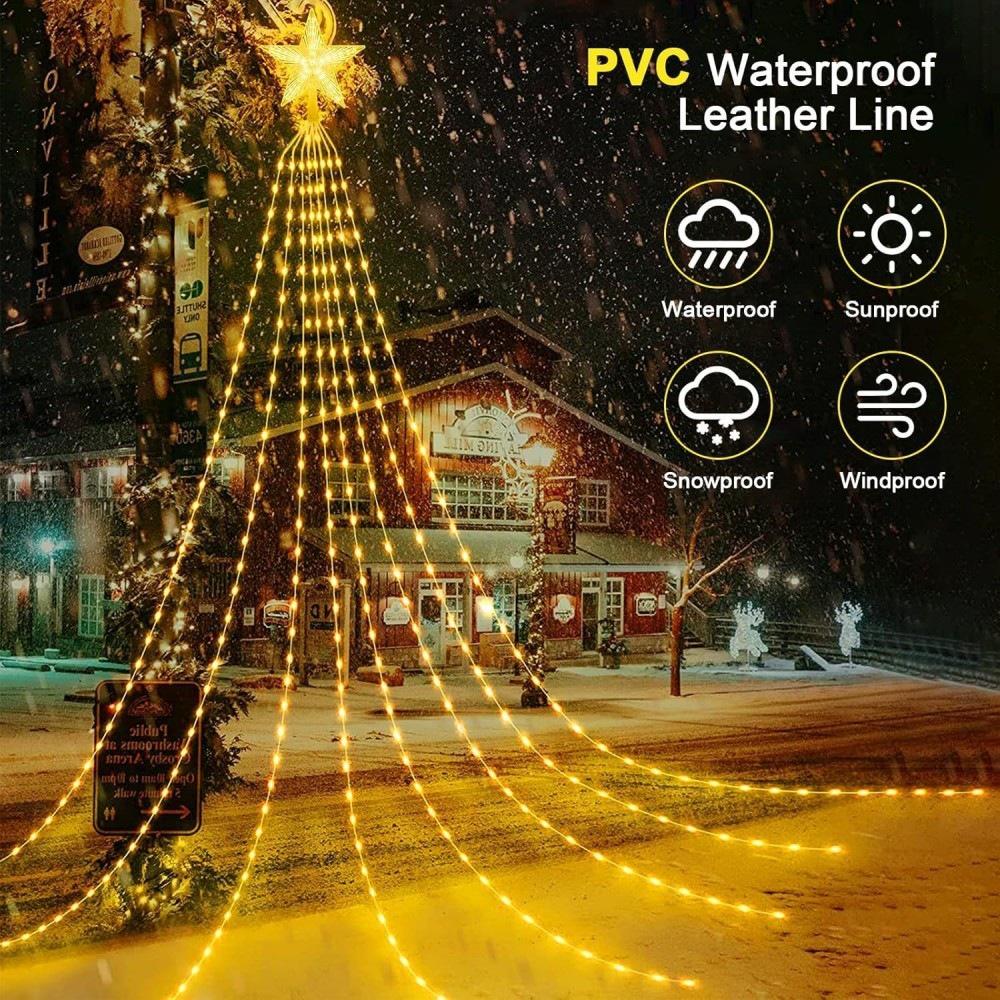 Solar LED Christmas Tree Waterfall Lights – Waterproof Outdoor Decorative Lights for Festive Courtyard Arrangements