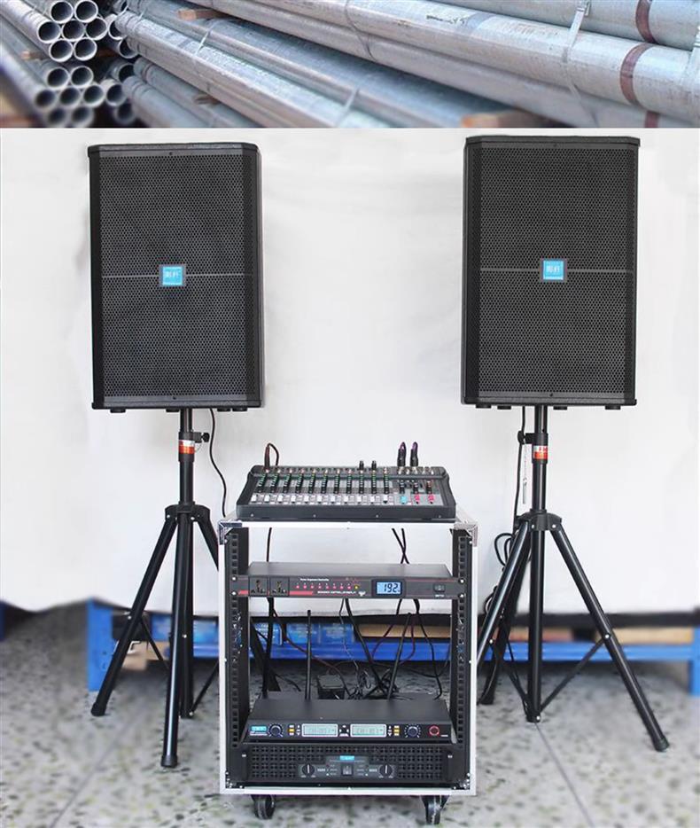Adjustable Speaker Floor Stand for 10, 12, 15-Inch Speakers with Triangle Base and Foot Stand