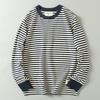 and Autumn Heavy Weight Cotton Navy-Striped Shirt Men's Long-Sleeved T-shirt Cotton Retro Blue and White Stripes Loose Bottoming Shirt Tops Tide