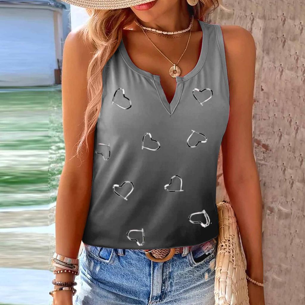 Letní ležérní tričko bez rukávů s přechodovou barvou Women Love Heart Vest