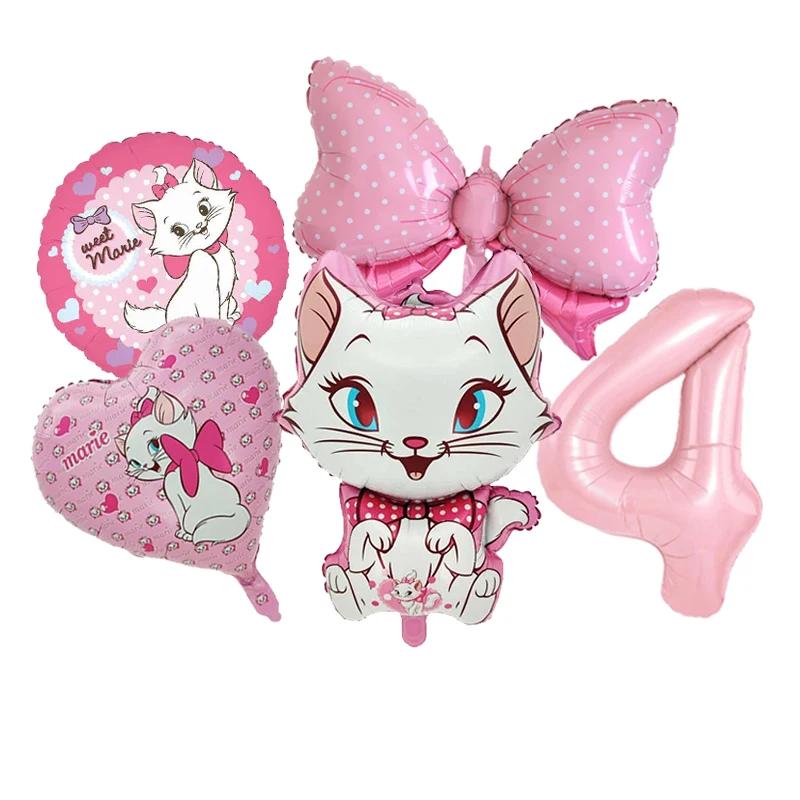 5pcs Marie Cat Bow Balloons Pink Girls Birthday Party Balloons Decoration Cartoon Marie Cat Animal Pet Balloon Baby Shower Decor