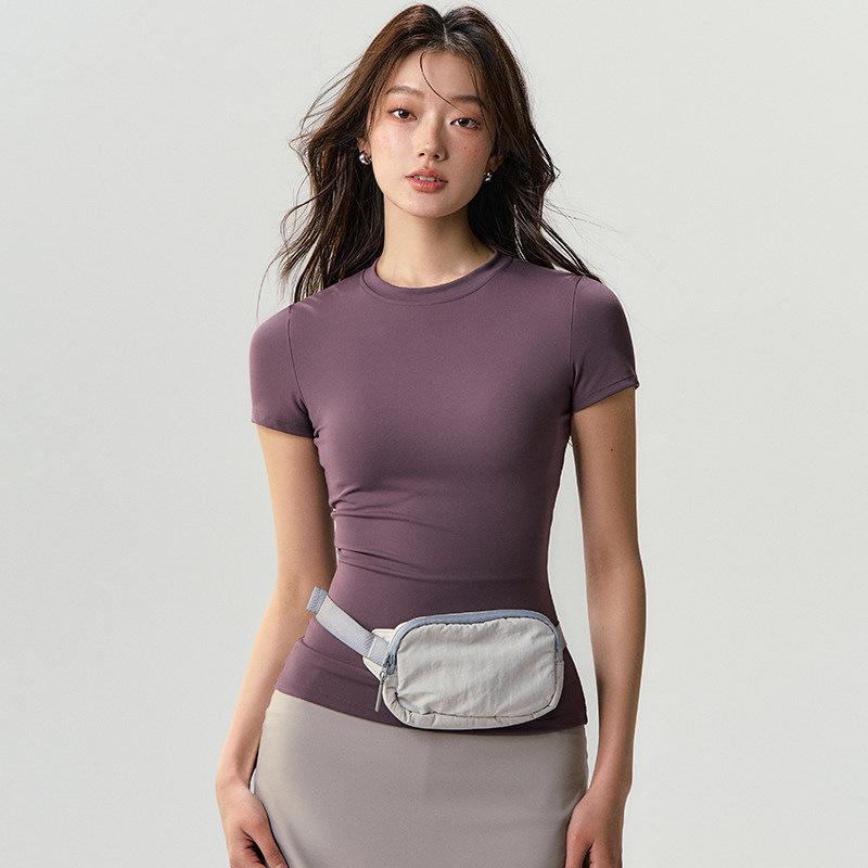 Women's Slimming Short Sleeve Yoga & Running T-Shirt - Breathable, Round Neck Fitness Top for Pilates & Outdoor Activities