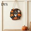 Halloween Theme Party Supplies Wooden Hollow Round Hanging Sign, Pumpkin Spider Web Haunted Ghost Bat Ornaments House Ornament with Hemp Rope, Festive