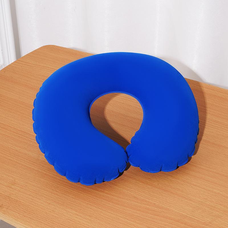 Inflatable Pillow Ultra Soft Flocked PVC Ergonomic Neck Support Foldable for Airplane Travel Camping Hiking