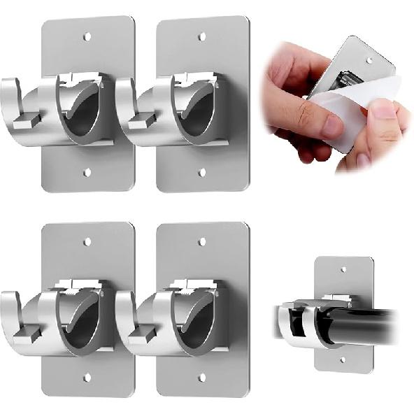 CIEMGNZOC 6-Pack Curtain Bracket Holders, Universal Self-Adhesive Wall Mounts, Fits 0.6'' to 1.5'' Rods, Black