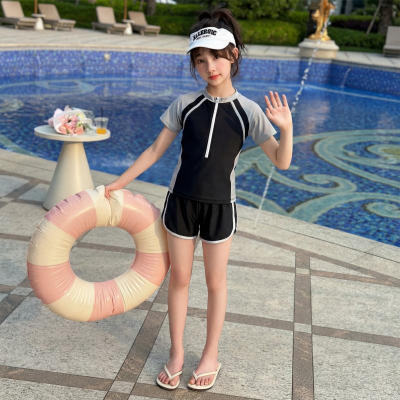 Girls Two Piece Swimsuit Summer UV Protection Quick Dry Professional Training Swimwear For Big Kids