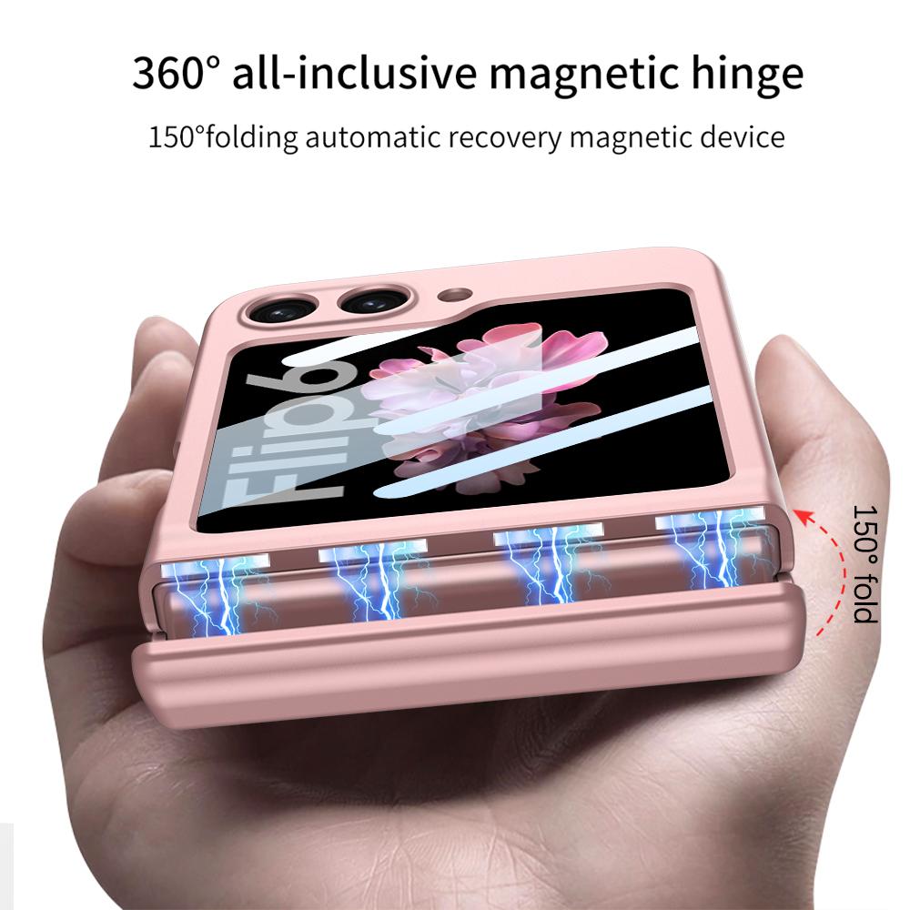 For Samsung Galaxy Z Flip 7 6 5 4 Flip7FE 5G Magnetic Hinge Protection Phone Case Outer Screen Glass Matte Shockproof Hard Cover