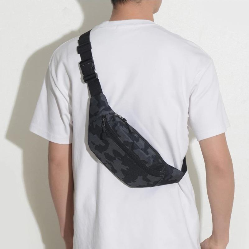 Men's Crossbody Waist Bag Multifunctional Waterproof Fitness Chest Pack with Three Pocket Nylon Fabric Chest Trendy Shoulder Bag