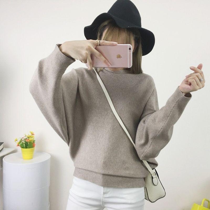 Loose Long Sleeve One-Line Collar Top Loose Long Sleeves off-Shoulder Top Female