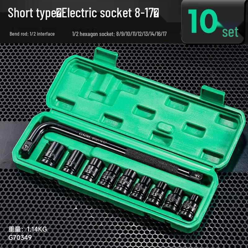 Extended Electric Socket Wrench Set with Large, Medium & Small Hexagonal Air Gun Heads for Auto Repair