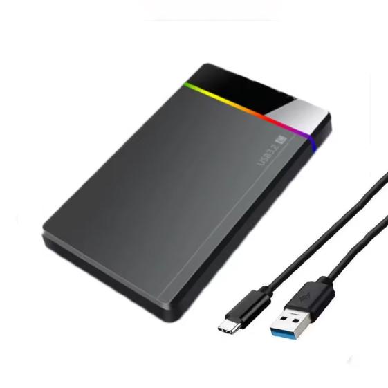 

2,5-дюймовый безвинтовой RGB бокс для мобильного жесткого диска USB 3.2 5 Гбит/с для ноутбука, твердотельного механического жесткого диска SSD HDD, корпус Type C 3.1