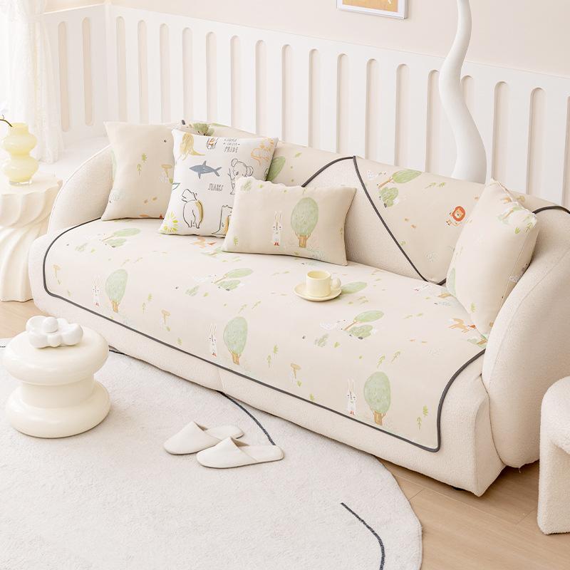 Summer Sofa Cushion Simple Modern Cream Wind Mat Seat Cushion Beige Cartoon Breathable Non-Slip Ice Silk Sofa Cover