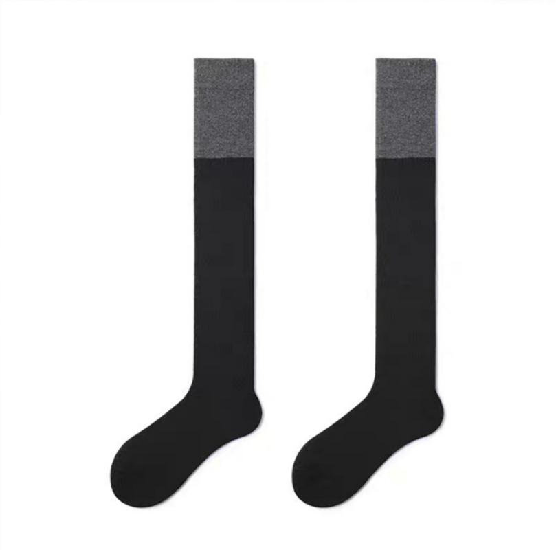 Chaussettes d'hiver tricotées pour femmes, chaussettes au-dessus du genou, antidérapantes, hautes, épissées ensemble, chaussettes chaudes pour femmes, bas de printemps pour femmes