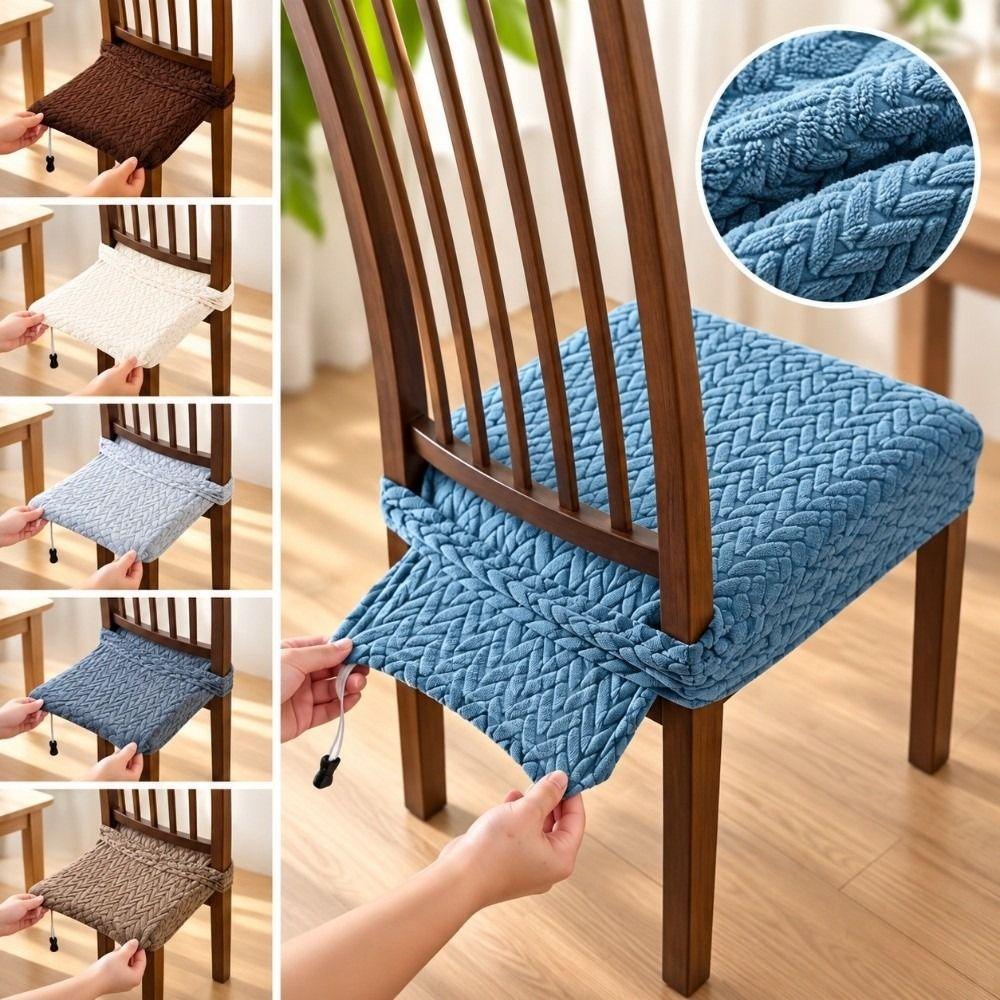 Anti-Slip Buckle Dining Chair Cover Stretch Jacquard Seat Cover Chair Seat Cover  Chair Protection