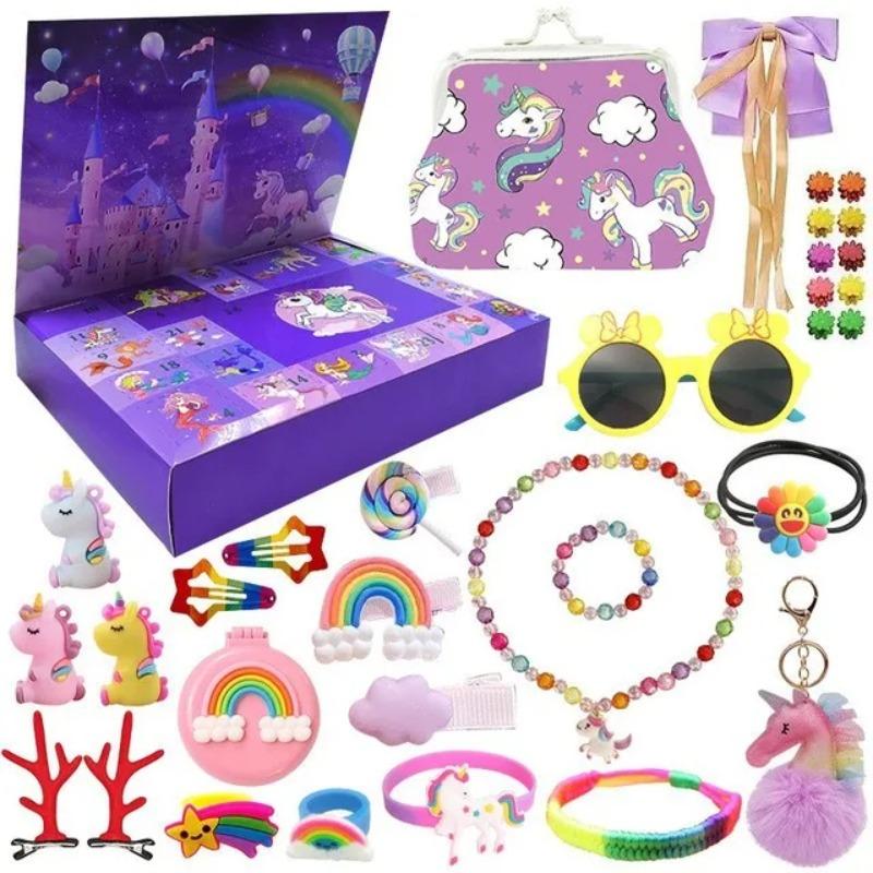 Hot Pink Christmas Advent Calendar Box for Girl Gift Mermaid Unicorn Princess Dress Up Jewelry Hairpin 24Day Countdown Calendar Gift Box