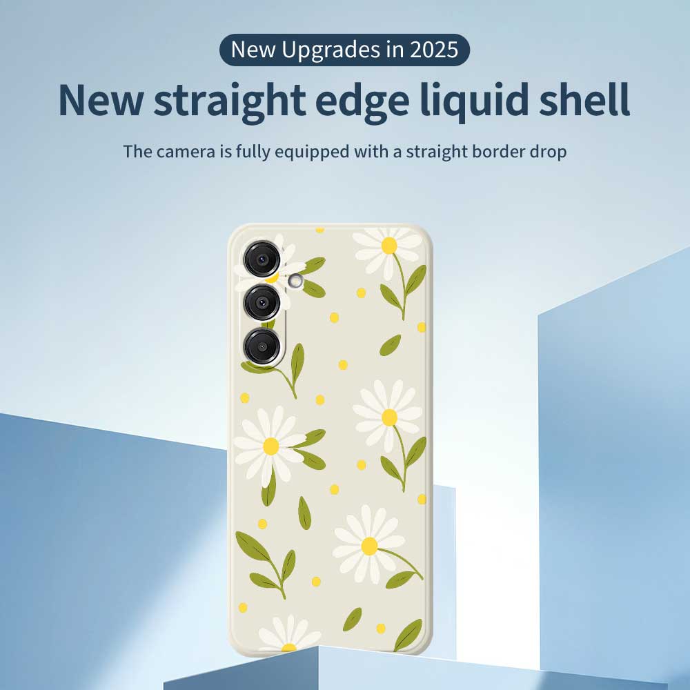 For Samsung Galaxy A16 5G/4G Case White Flowers Green Leaves Pattern Printing Straight Edge TPU Phone Back Cover