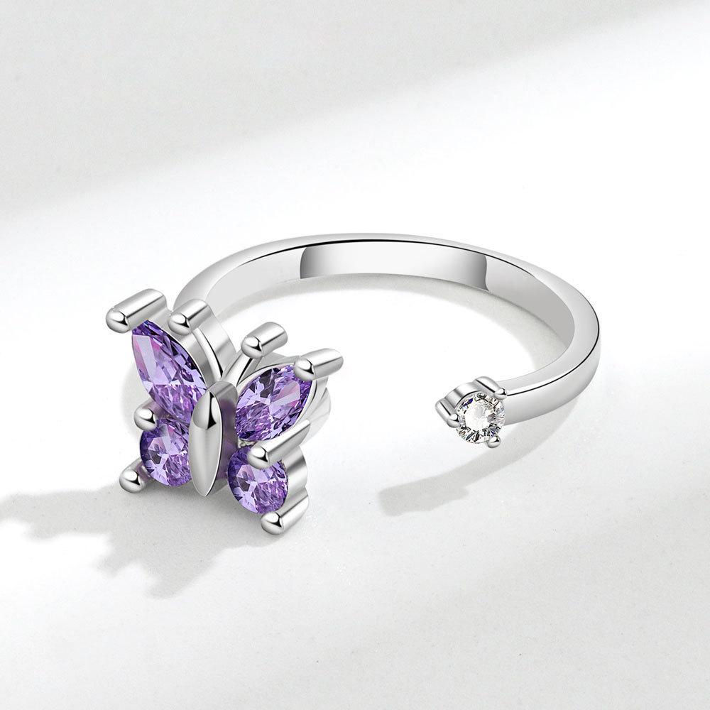 Butterfly Snowflake Enamel Spinner Ring For Women Adjustable Open Anxiety Relief Band Unique Stackable Jewelry Set