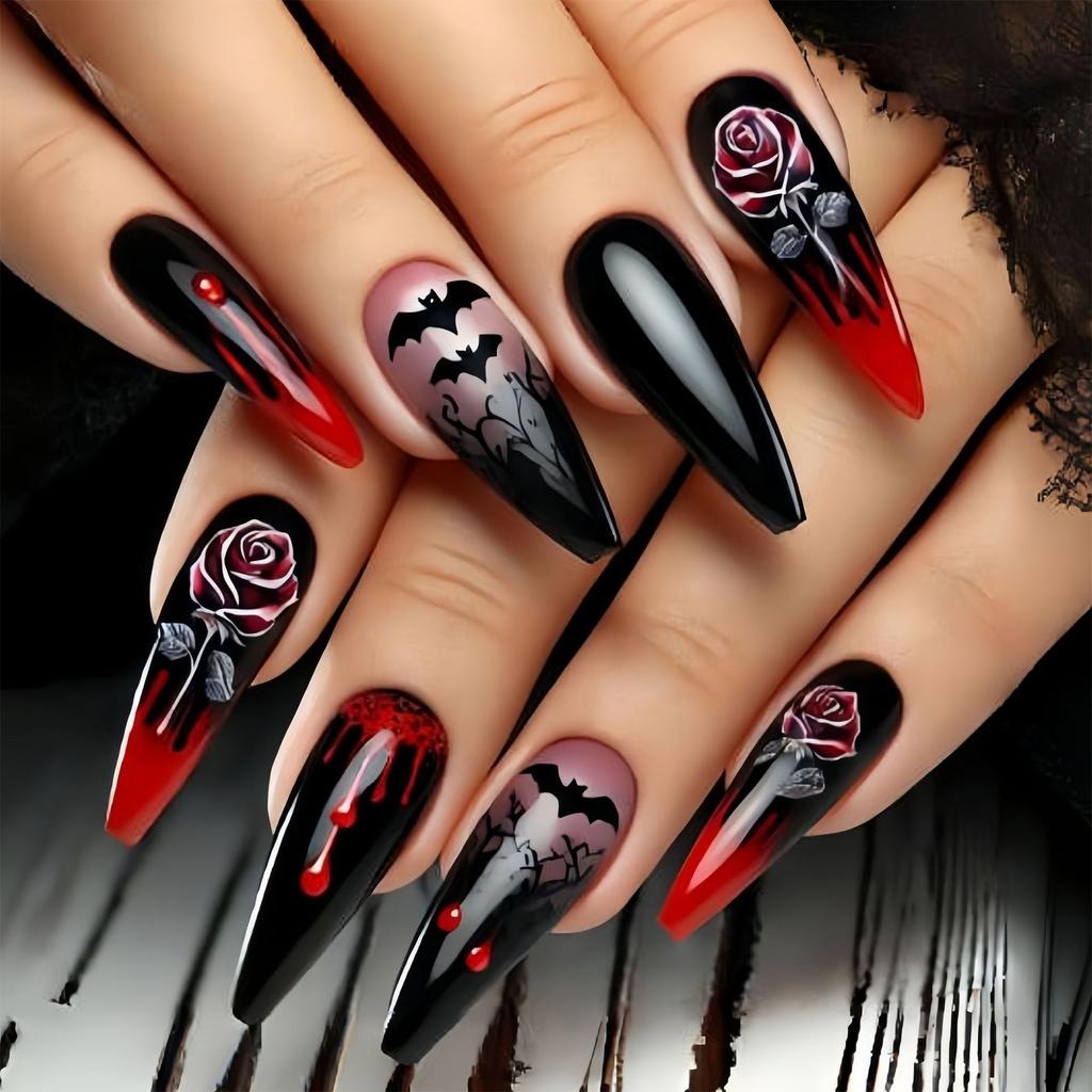 Elegant Fake Nail Halloween Party Accessory Glossy Pumpkin Art Lightweight Long Wear Nail Enhancement 24pcs/set