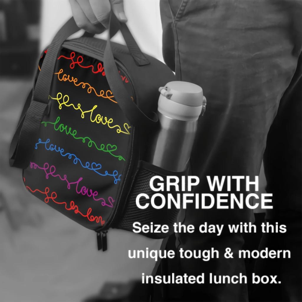 Liebe Wort und Herzen Lunchbox Isolierte Mahlzeitentasche Progress Lgbt Pride Symbol Lunchtasche Lebensmittelbehälter für Schule Reise Picknick