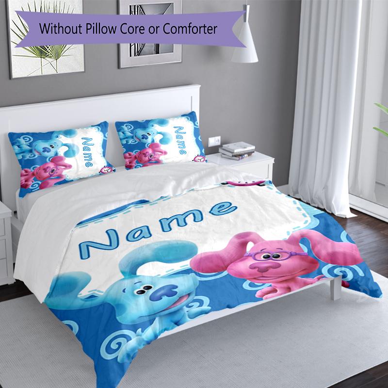 3pcs Custom Name Blue's Clues Set,Includes 1 Duvet Cover and 2 Pillowcases,All-season Bedroom Decor