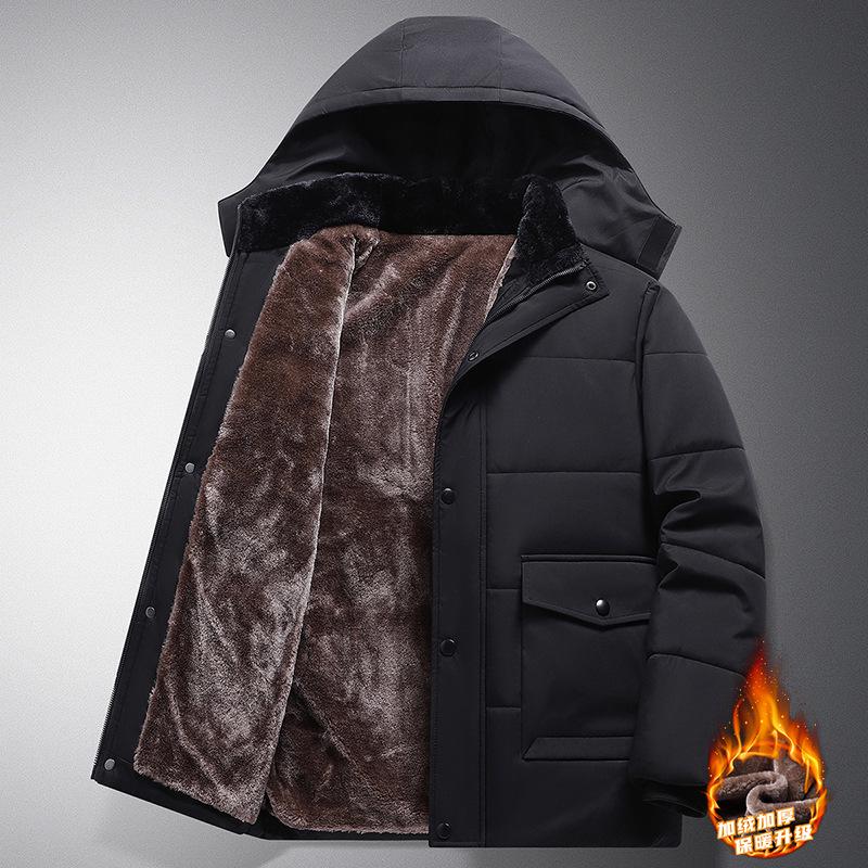 Men's Winter Hooded Cotton Coat - Versatile Medium to Long Style for Middle-Aged and Elderly
