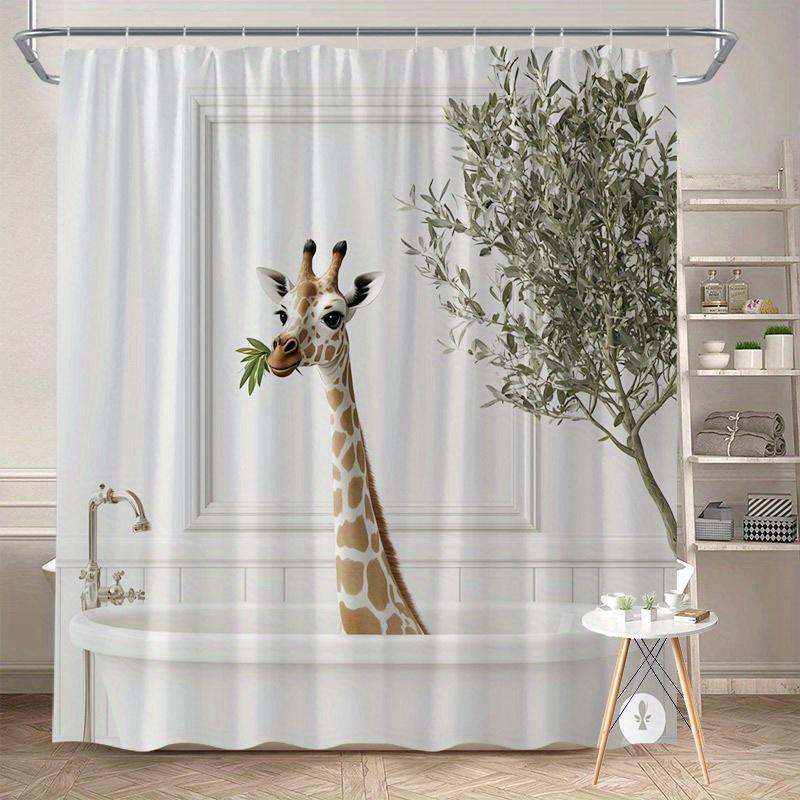 Giraffe Duschvorhang 180x180cm – Über die Wanne lugend, Waschmaschinenfest, 12 Haken Badezimmer dekorativer Duschvorhang