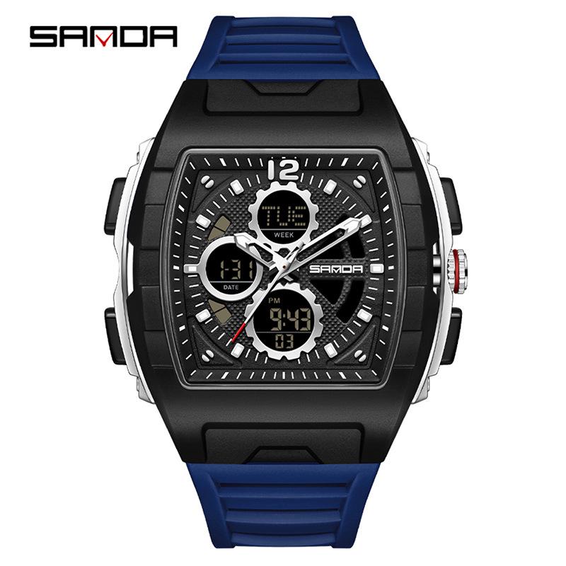 Sanda Teen Countdown Multi-functional Waterproof Barrel-shaped Wristwatch with Alarm  Luminous Display