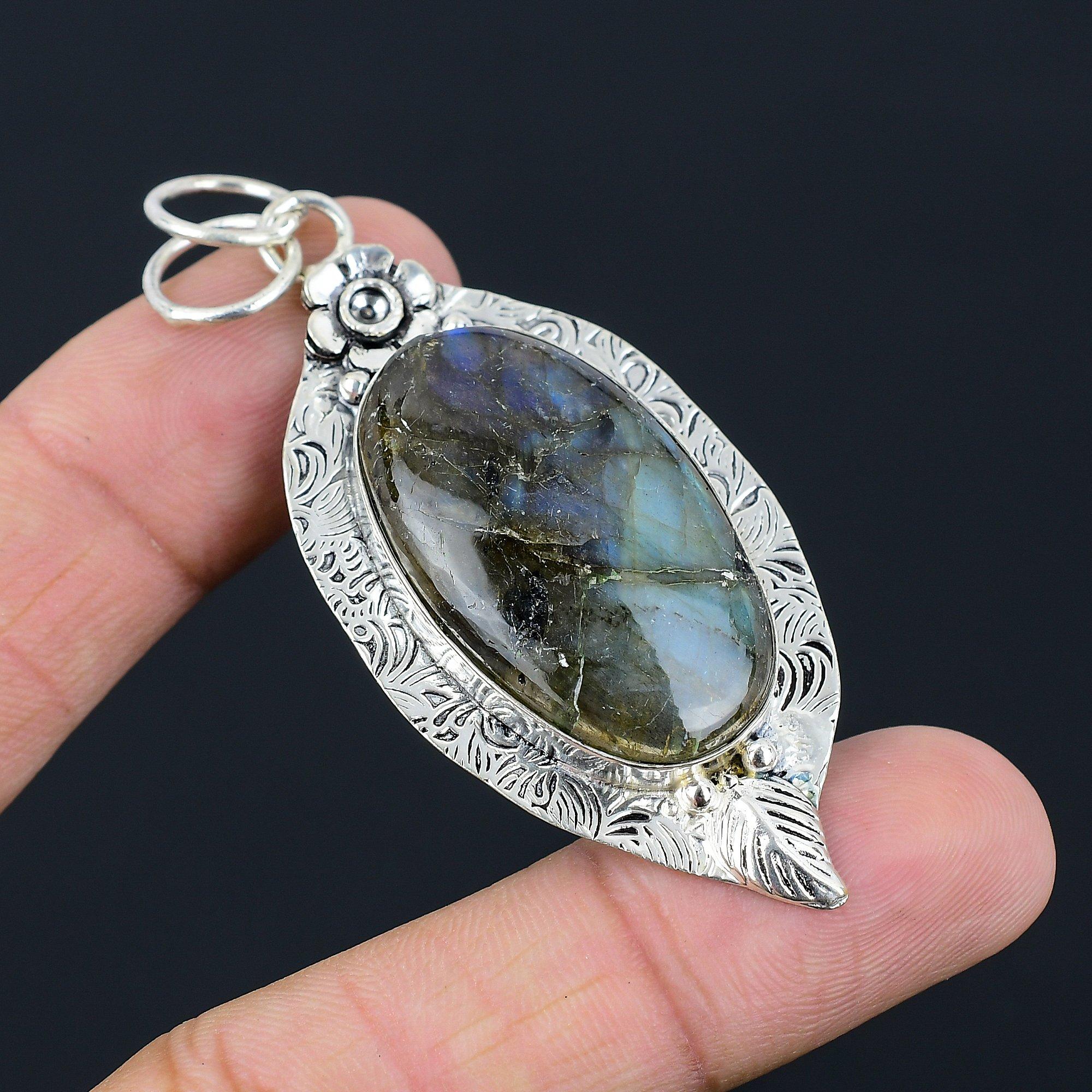 Daughters Day Sale Labradorite Gemstone 925 Silver Anniversary Pendant Jewelry