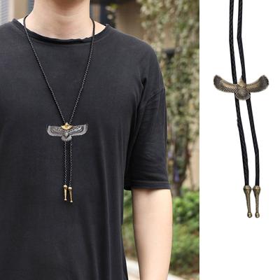 5Pcs Mens Metal Flying Eagle Cowboy Bolo Tie Western Artificial Leather Rope Cord Necktie Jewelry Shirt Chain Necklace
