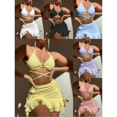 European and American Bikini Sexy Three-Piece Suit Women's Beach Swimsuit Fashion Lace-up Swimsuit