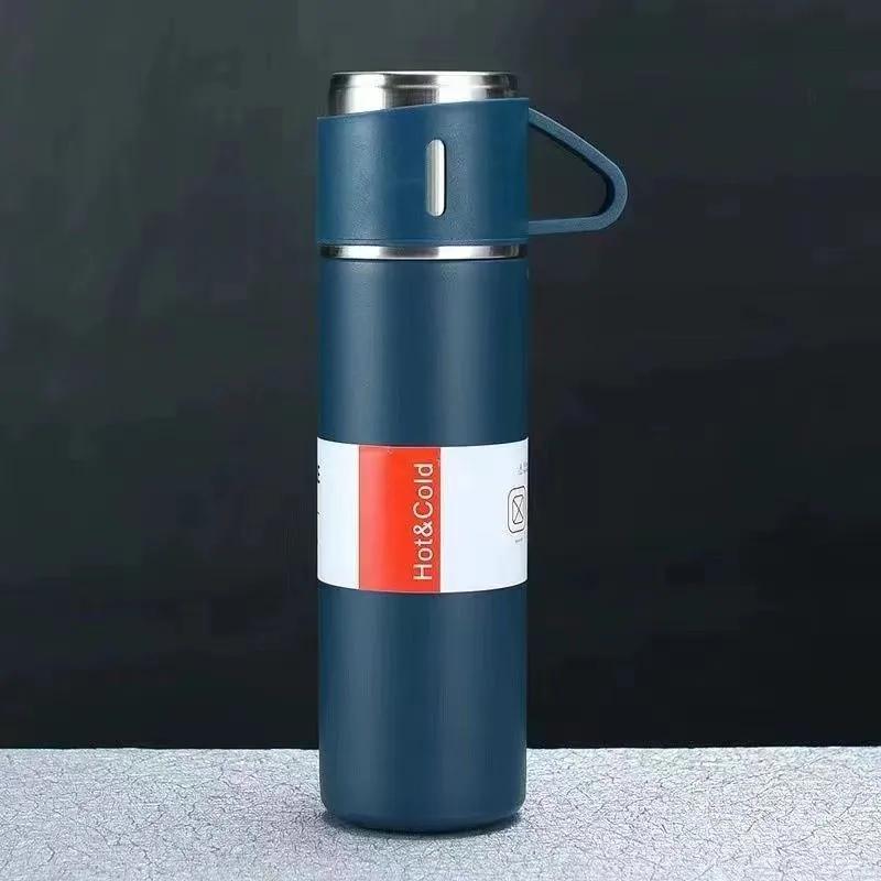 500ml One Cup Three Lid Stainless Steel Insulated Bottle Business 304 Large Capacity Thermos High End Gift Box Set Water Cup