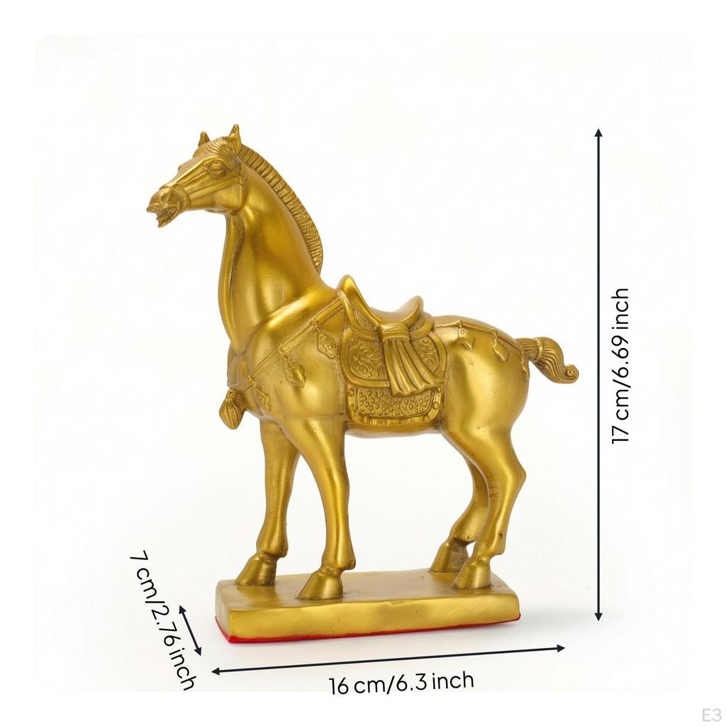 Brass Horse Figurine Gold-Toned Standing Ornament Traditional for Tabletop