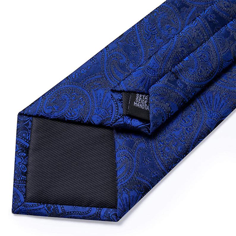 Luxuriöses Paisley-Krawatten-Set für Herren, Seidengewebte Krawatten, Einstecktuch, Manschettenknöpfe, Metall-Silber-Krawattenklammer