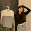 Korean Style Long-Sleeve Milk Silk Crop Top for Women - Autumn Slim Fit
