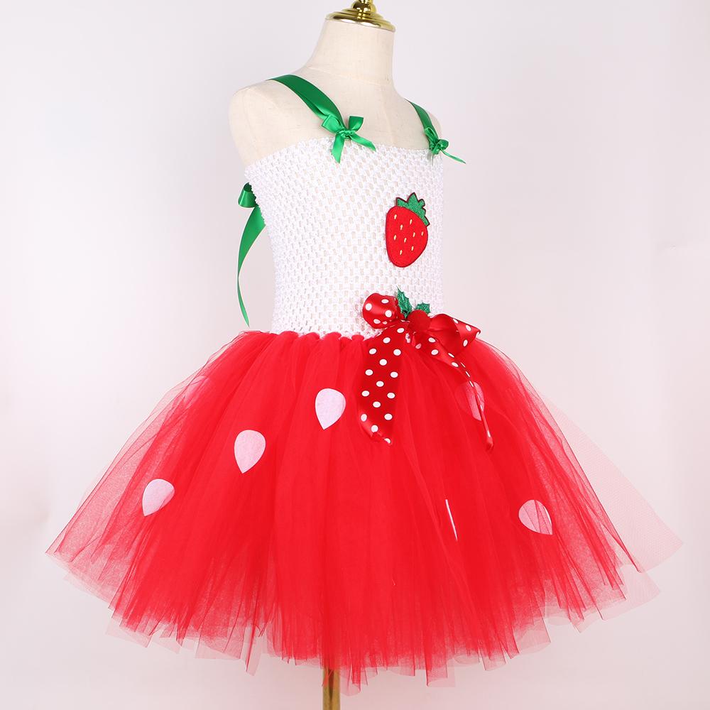 Kids Strawberry Tutu Dress Costume for Girls Birthday Party Tulle Princess Dress Girl Halloween Christmas Carnival Dresses