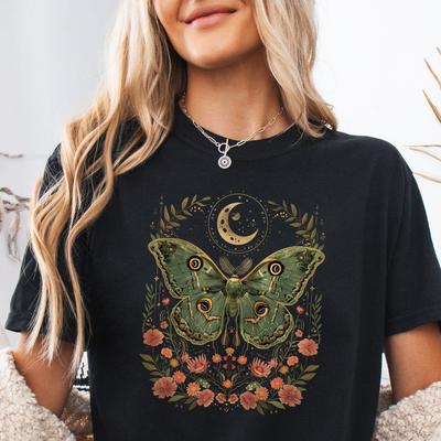 Bohemian Moon Phase Mystic Moth Shirt, Boho Nature Cottagecore Bug Sweater, Luna Deaths Head Moth Fairycore Grunge Gift for Her, Astrology