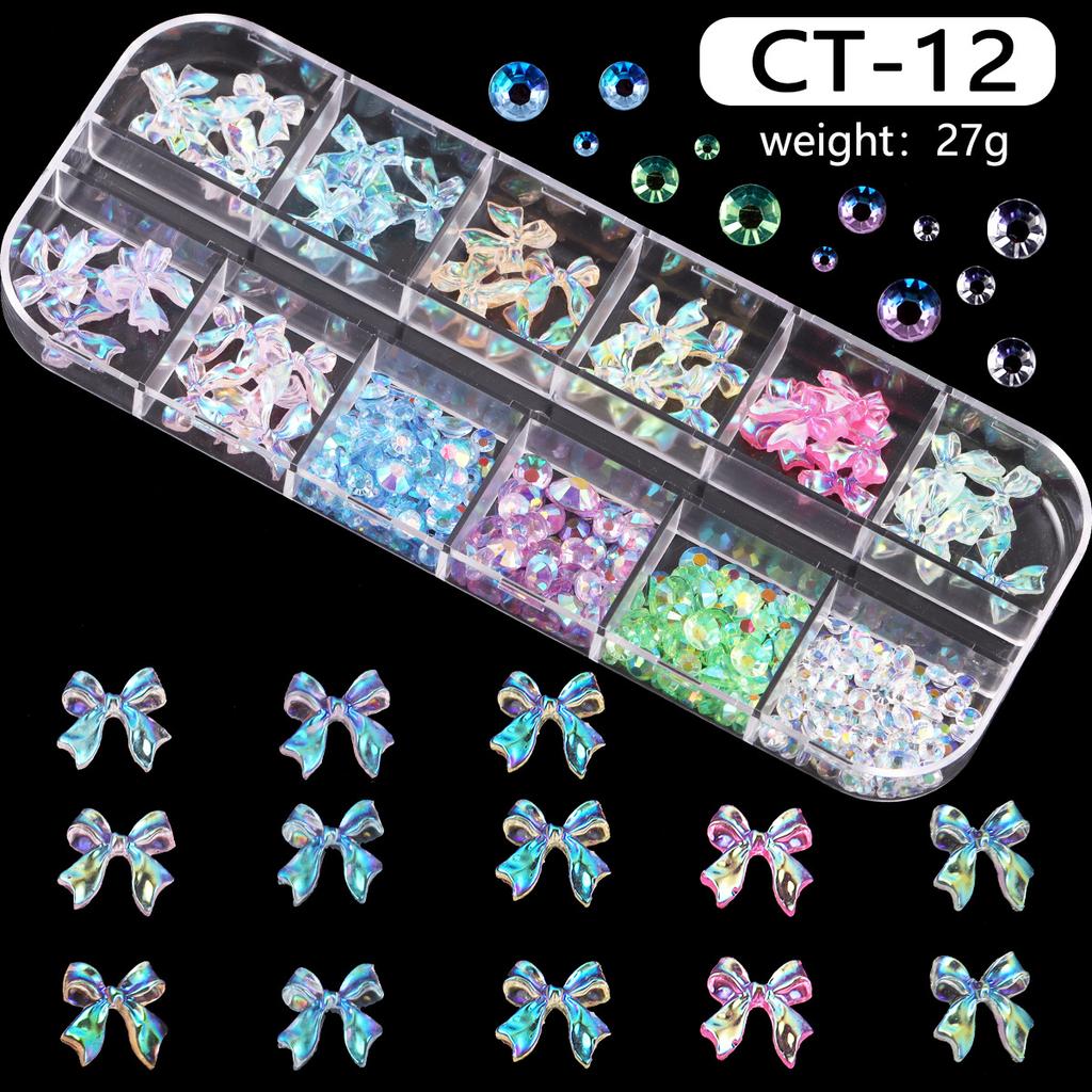 12-Grid Box Nail Art Resin Bow Streamer Ballet Alloy Butterfly Jewelry Diy Accessories