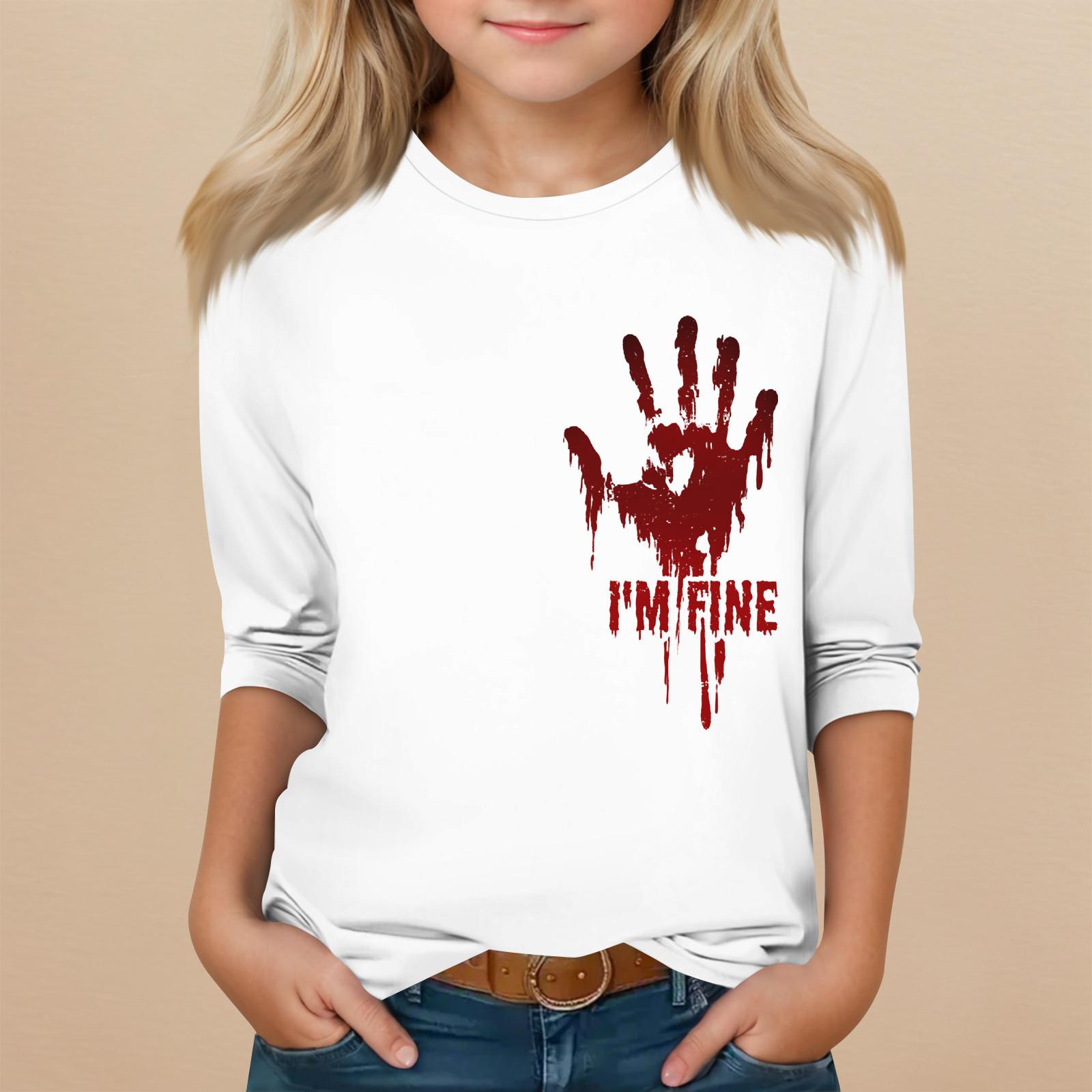 

Детский топ с рукавом 3/4 и круглым вырезом, с принтом на Хэллоуин, повседневный 120 винный