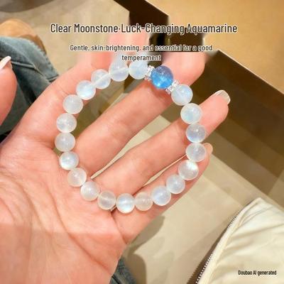 Natürlicher Blauer Mondstein & Aquamarin Armband für Anziehung & Emotionales Gleichgewicht